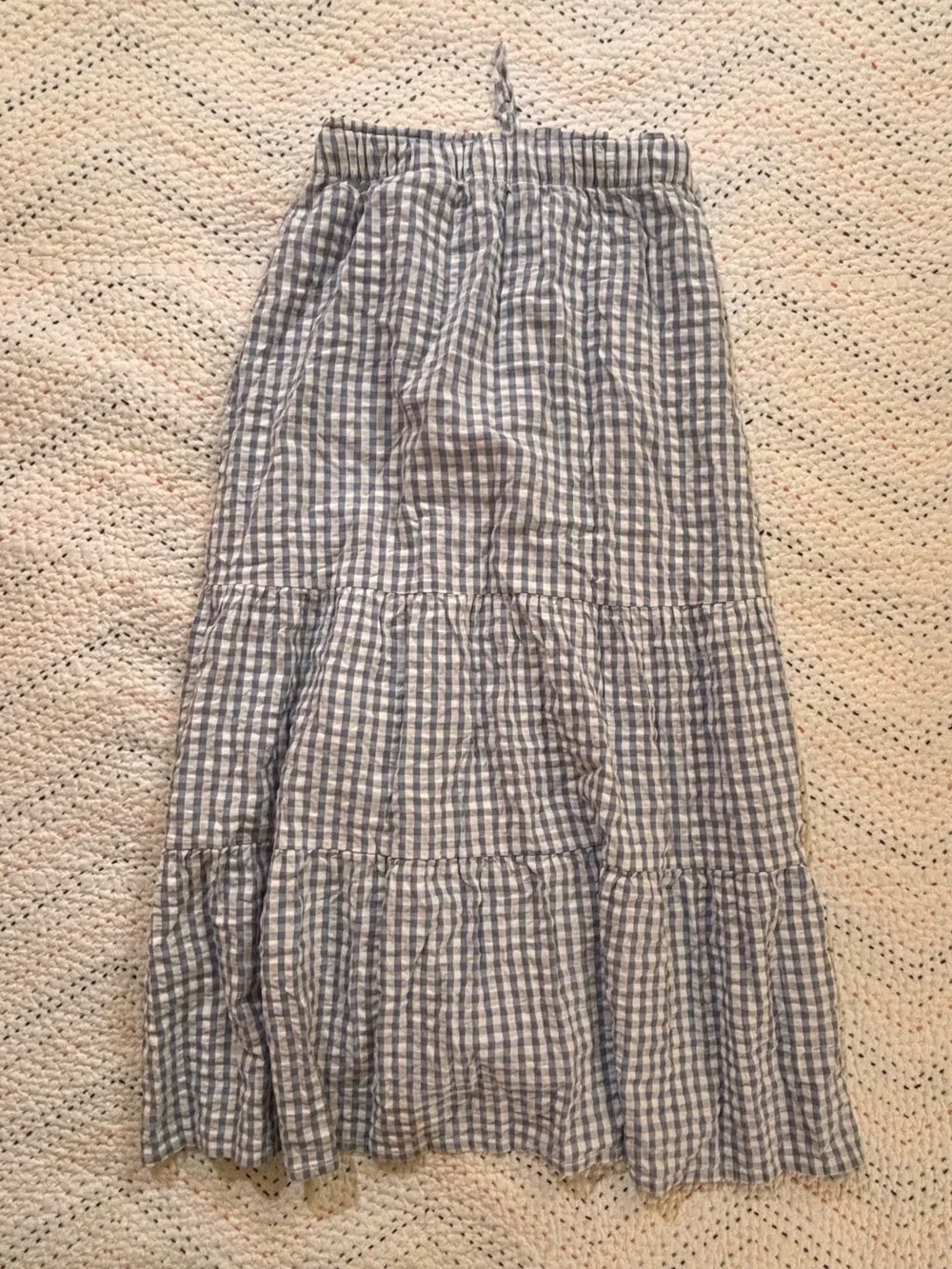 H&M Blue and White Gingham Tiered Maxi Skirt